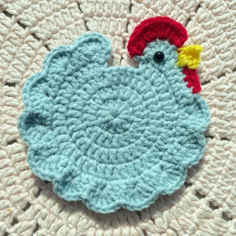 Handmade Crochet Coasters Animals Fruits Vegetables Themed Mini Hand-held Bouquets Table Protectors Small Flower Decor