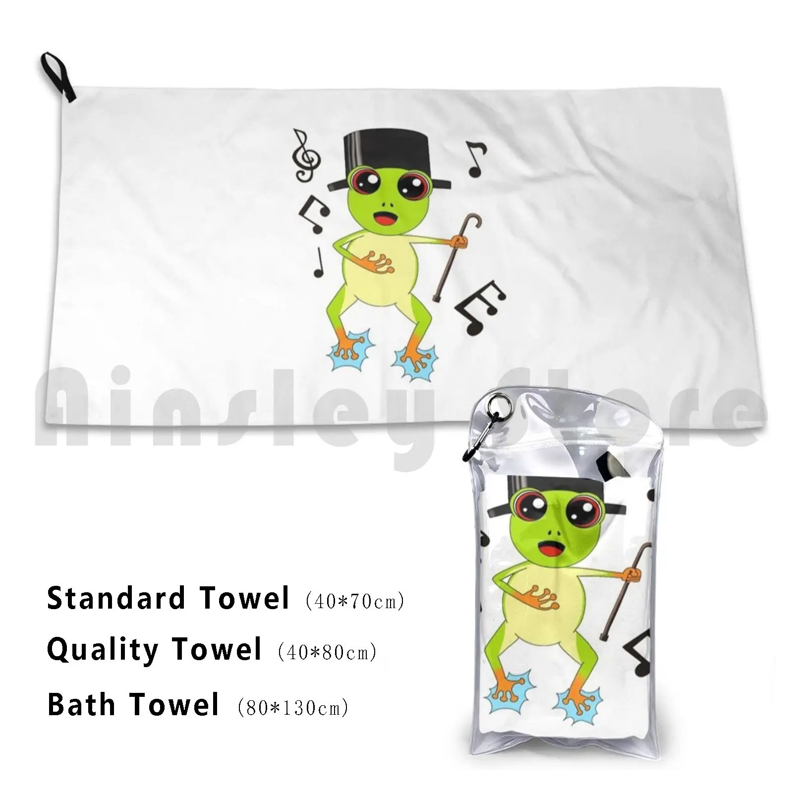 Pretty Dancer Frog With Vivid Colored Top Hat. Bath Towel Beach Cushion Frog Toad Lovely Pretty Cute Dance Dancer