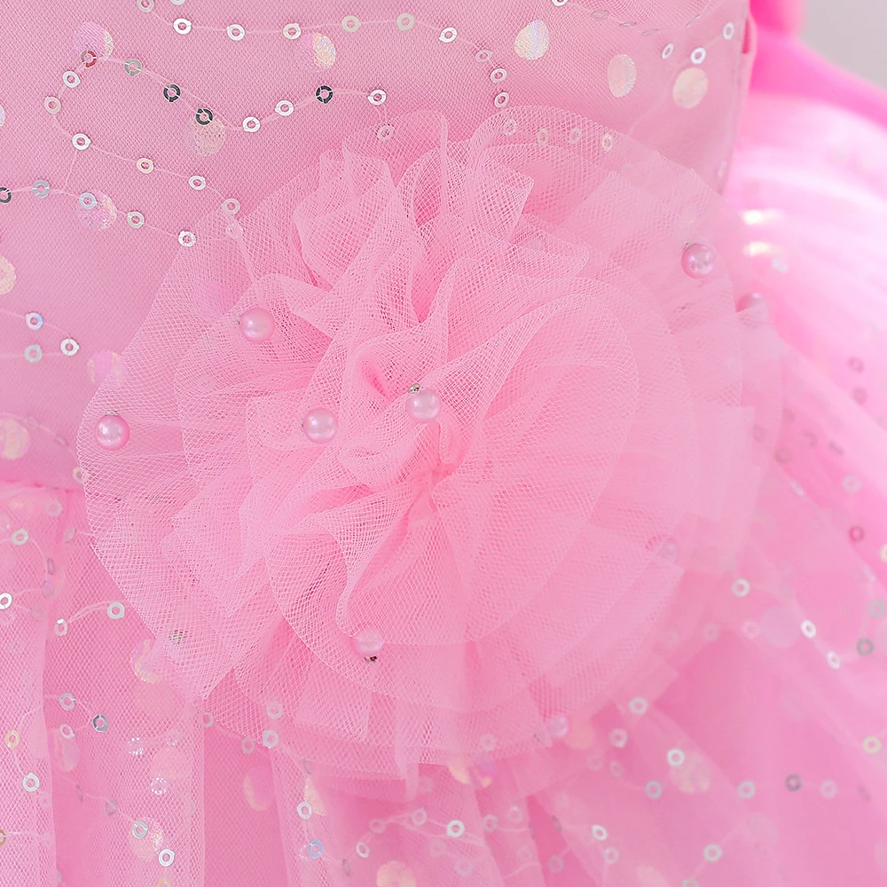 2pcs Toddler Sequin Flower Baby Girl Party Dress Infant Tulle 1st Birthday Princess Kids Dresses for Girl Wedding Bridemaid Gown