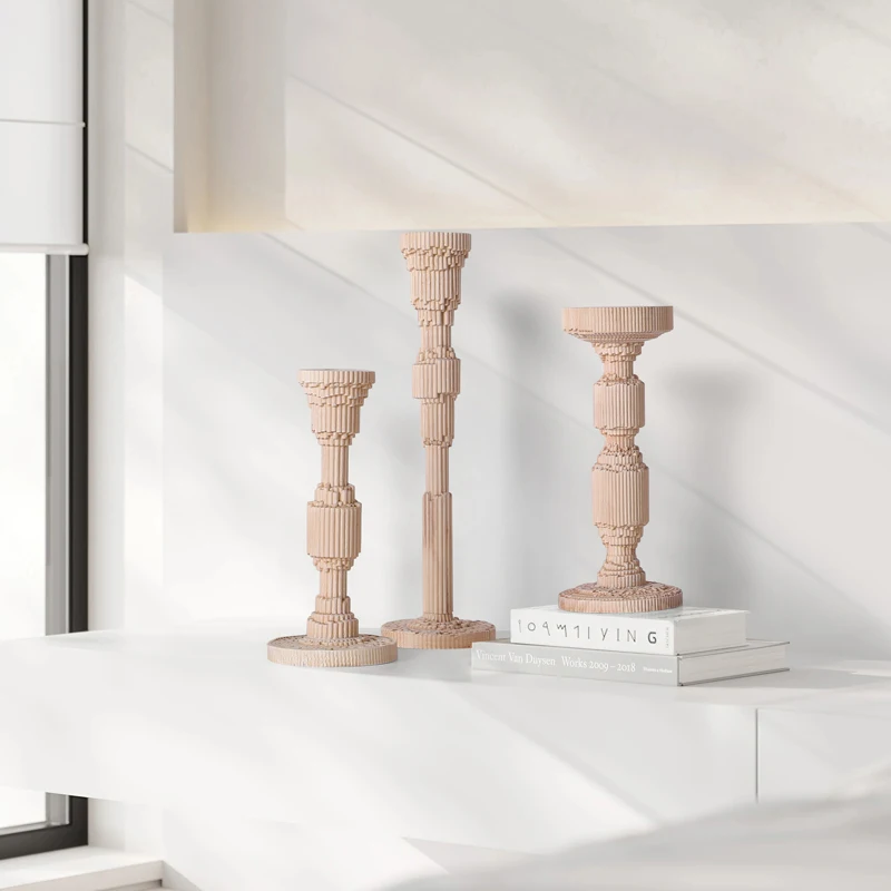 

Nordic creative handmade wooden Roman column candlestick ornament designer model room porch