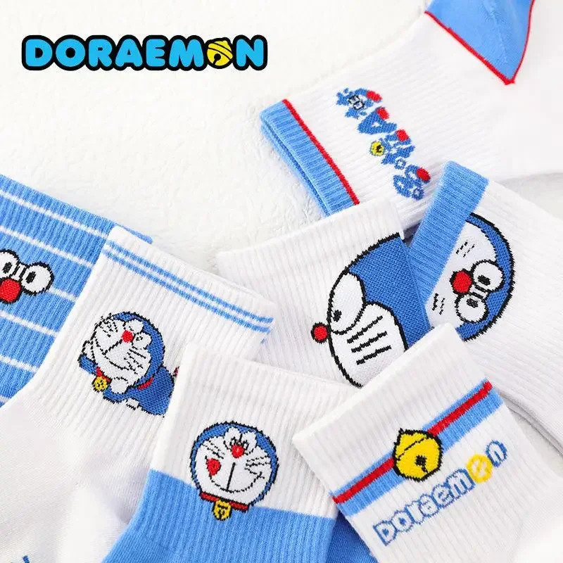 8Pcs/set Kawaii Doraemon Pattern Woman Socks Spring Summer Thin Breathable Soft Polyester Cotton Socks Casual Ankle Boat Socks