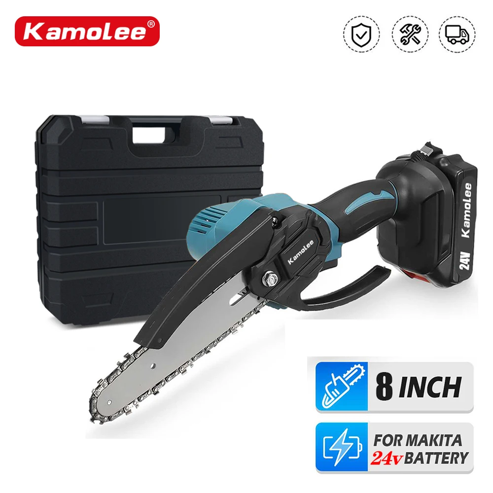 

Kamolee Brushless Electric Chain Saw 24V 8 Inch Mini Chainsaw Wood Cutter Pruning Garden Power Tool For Makita 18V Battery