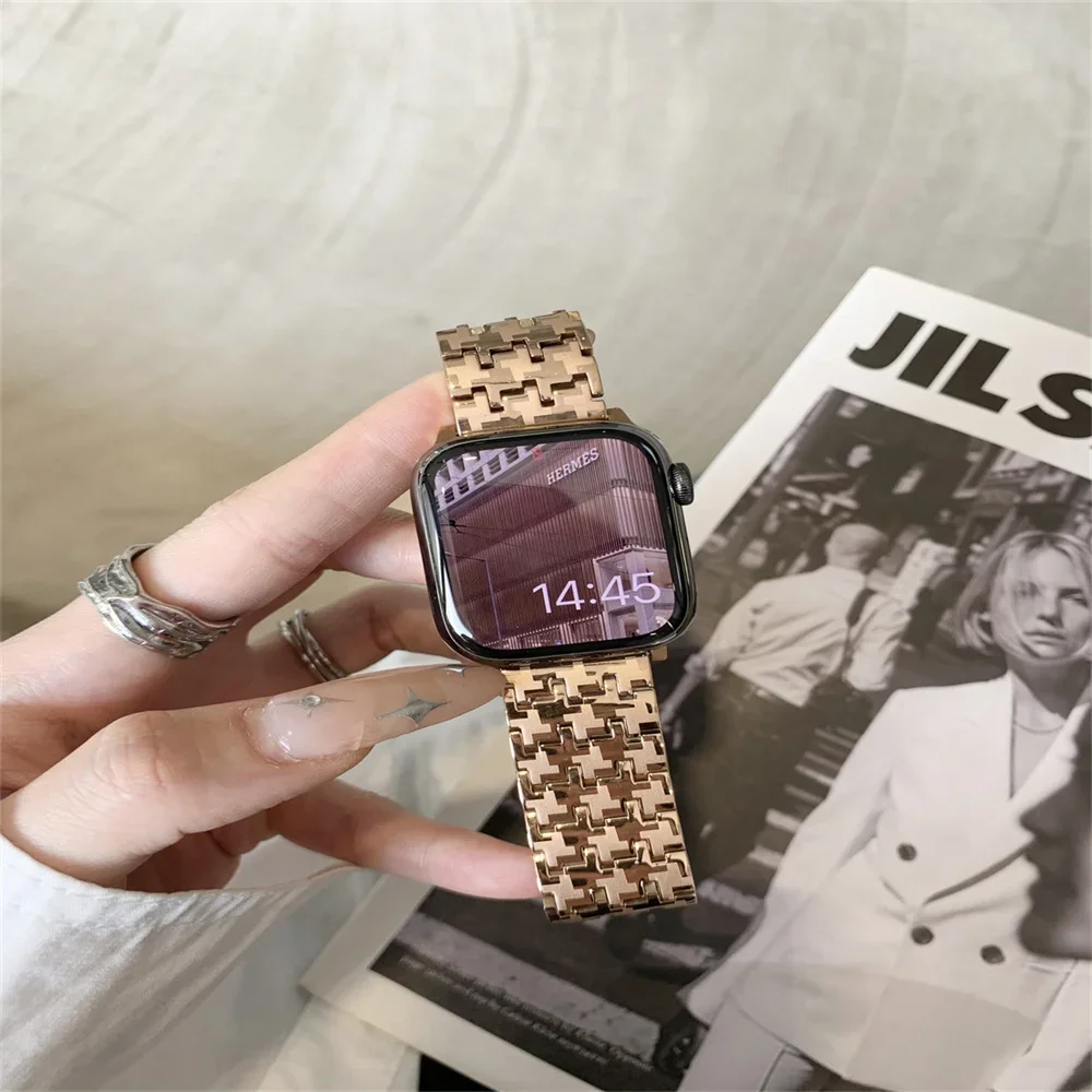 1pc Birdseye Stainless Steel Apple Watch Band 42/44/45/49mm 38/40/41mm For Apple Watch Series Ultra2 Se 9/8/7/6/5/4/3/2/1