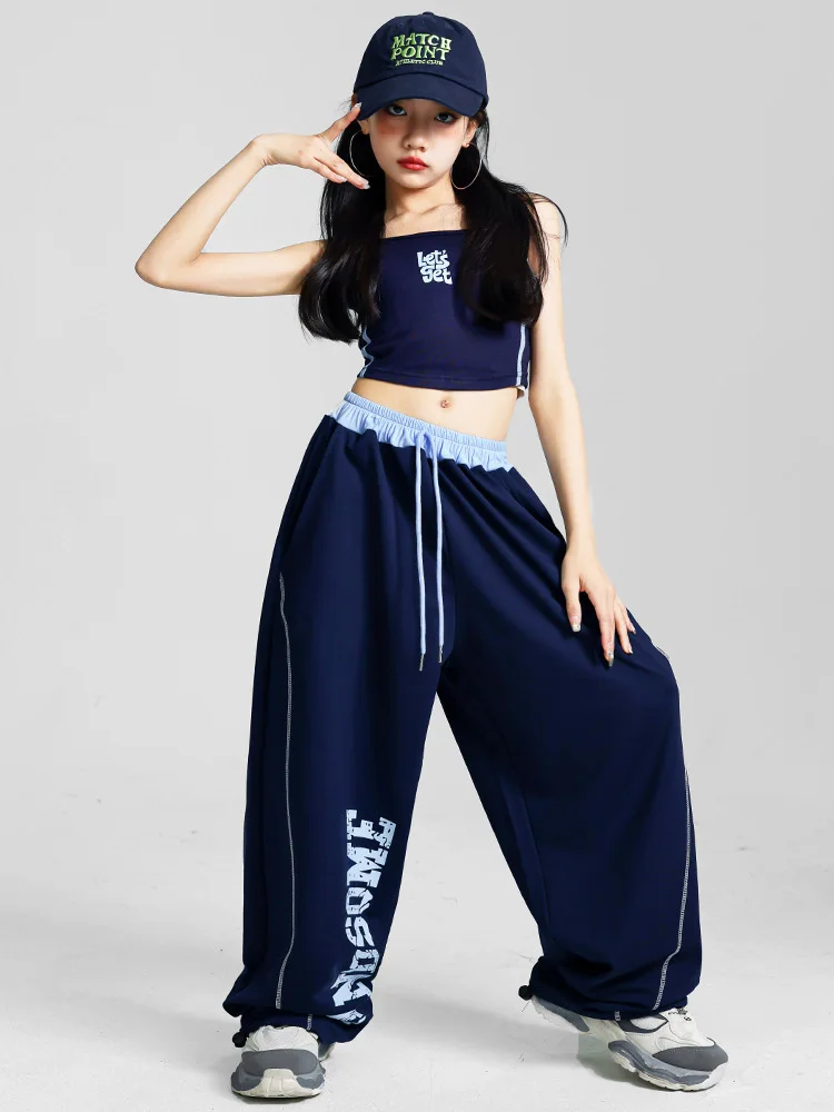 Girls Hip Hop Sets Crop Top Sport Letter Joggers Pants Child K-pop Streetwear Clothes Kids Sportswear Street Dance Jazz Costume