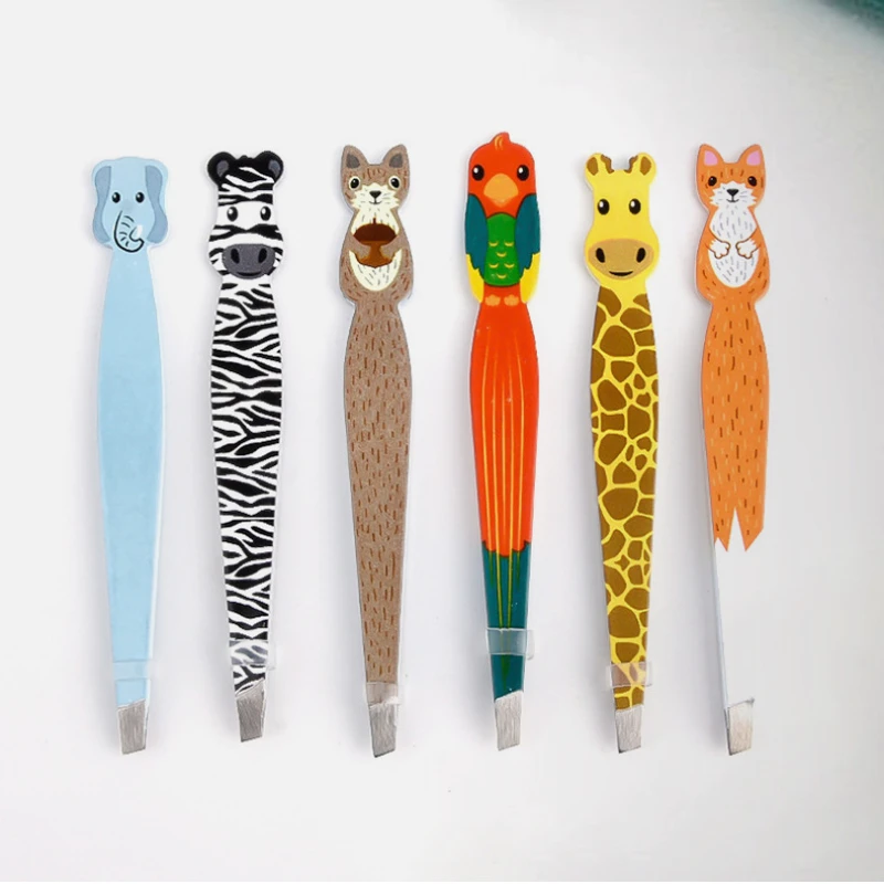 Cartoon Animals Eyebrow Tweezer Colorful Hair Beauty Fine Hairs Puller Stainless Steel Makeup Eye Multi-purpose Eyelash Curler