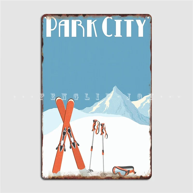 Винтажный парк, город Юта, лыжи, металлический знак, настенная пещера, клуб, бар, дизайн, роспись, оловянный знак, плакат