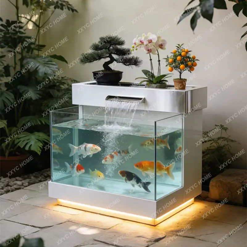 stainless steel fish pond flower box metal flowing water ornament outdoor courtyard water feature glazed square pool