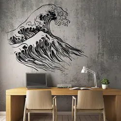 Waves Japan Japanese Style Ocean Marine Sea Unique Wall Stickers Vinyl Home Decor for Living Room Bedroom Bathroom Decals 3B44