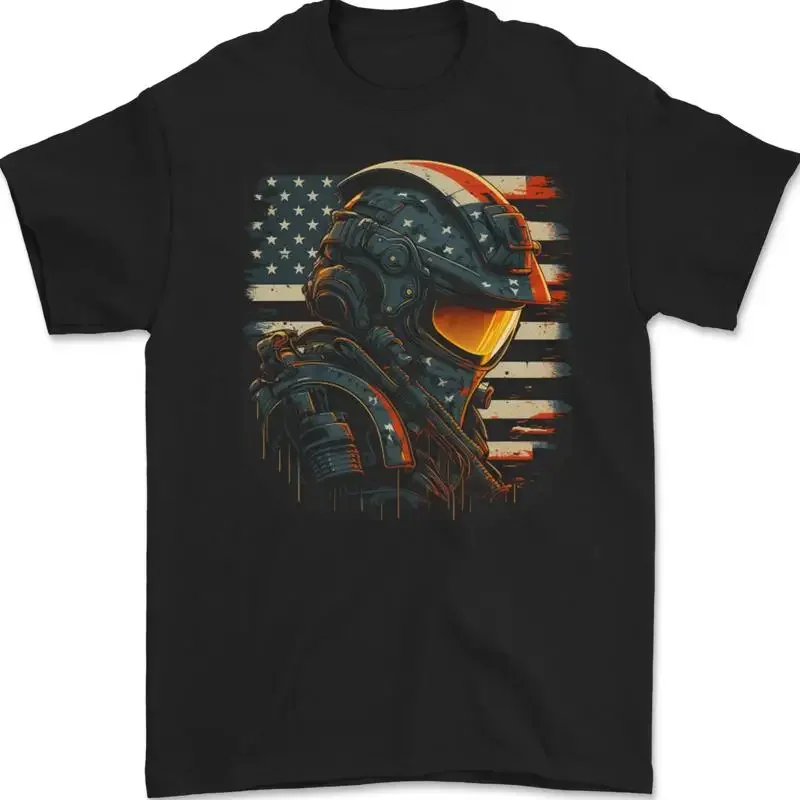 Futuristic USA Space Pilot Astronaut Men's Maglietta 100% Cotton