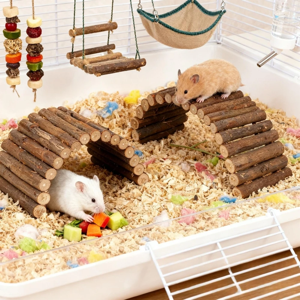 Tunnel en bois naturel pour petits animaux - Hamster, lapin, cochon d'Inde, tortue, lézard, écureuil - Accessoire de cage et habitat