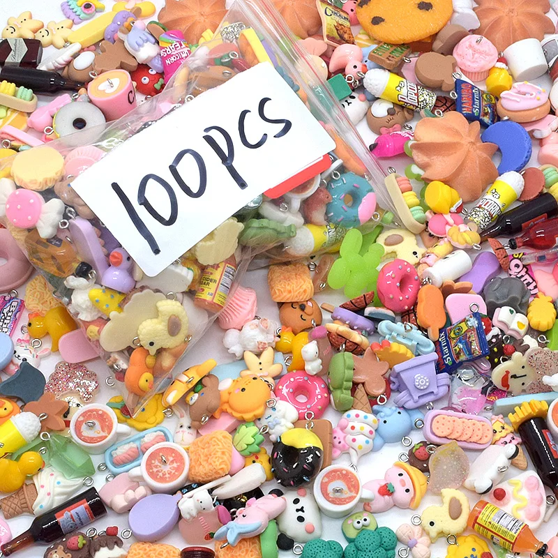 100/200/300pcs Random Mix Animal Food Resin Charms Bulk Wholesale Coffee Cup Bottle Charm For Earring Phone Chain Diy Jewelry