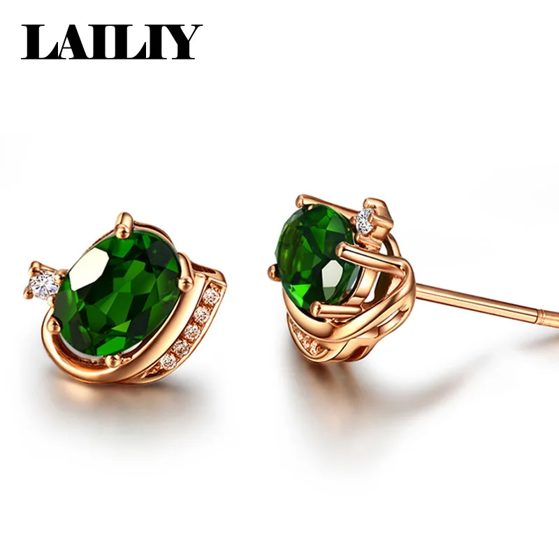 LAILIY Pendientes de Diamante y Esmeralda de Plata de Ley 925 y Oro de 18K para Mujer, Joyería de Moda, Accesorios para Regalo o Fiesta