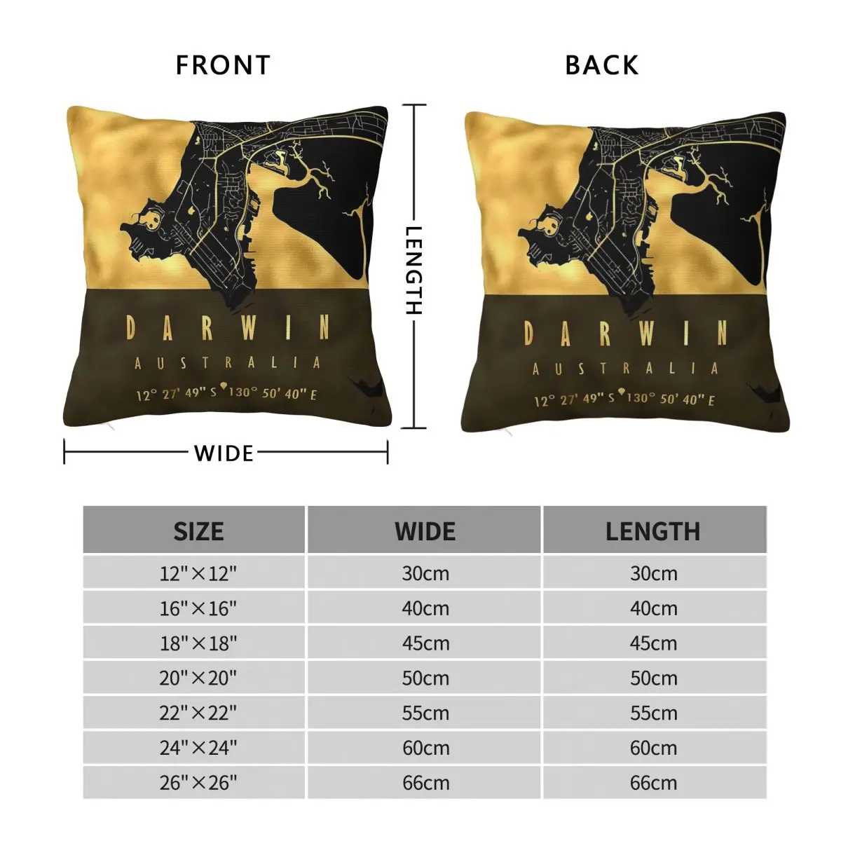 Darwin Map Australia Square Pillowcase Polyester Linen Velvet Printed Zip Decorative Throw Pillow Case Bed Cushion Cover