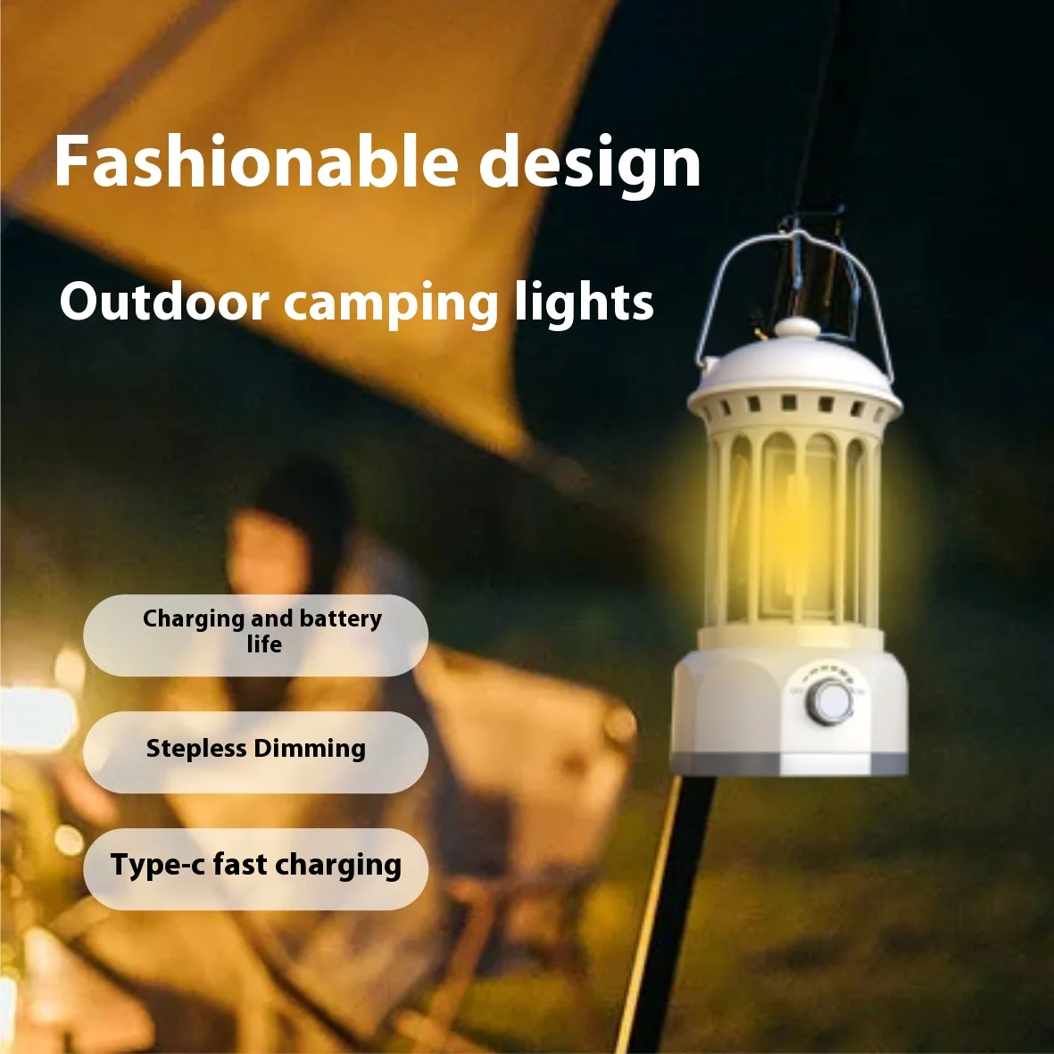 

Portable Camping Light Waterproof COB Bright LED USB Recrgeable Retro Lantern Handheld Hangable Emergency Light for Tent Outdoor