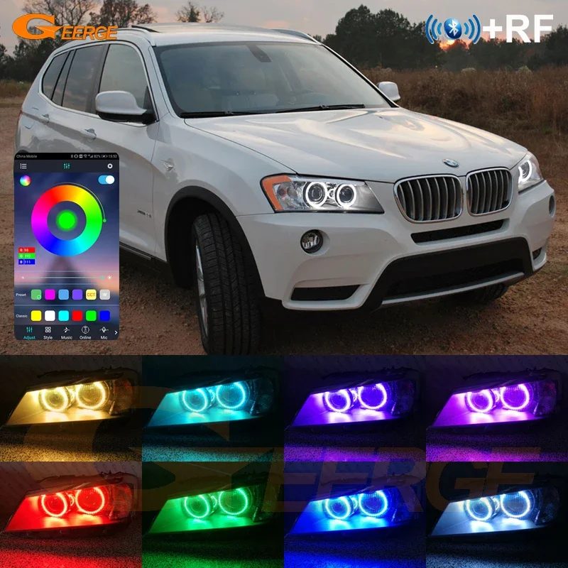 

For BMW X3 F25 Pre Facelift 2010 2011 2012 2013 2014 Bluetooth App Multi Color Ultra Bright RGB LED Angel Eyes Kit Halo Rings