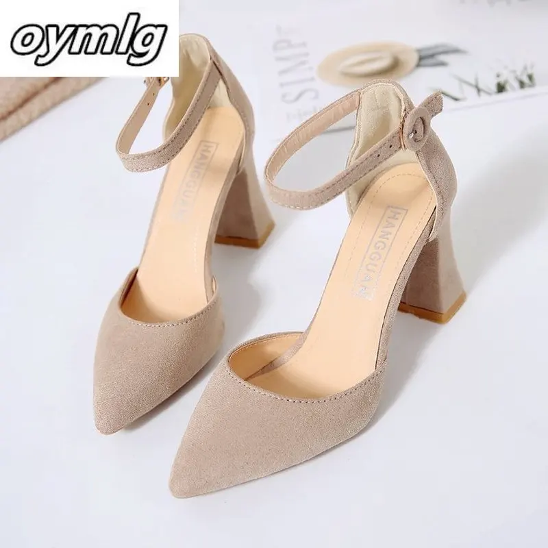 Autumn Pointed High Heels Square Heel Middle Hollow Suede Single Shoes Simple Fashion Pumps Career Office Shoes Elegant Pumps