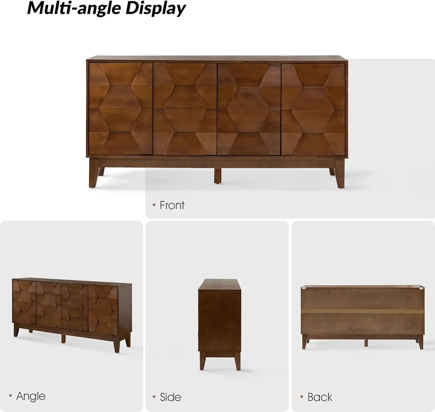 HULALA HOME Mid Sideboard Buffet Cabinet with Solid Wood Legs, 60" Kitchen Storage Cabinet Credenza with 4 Doors