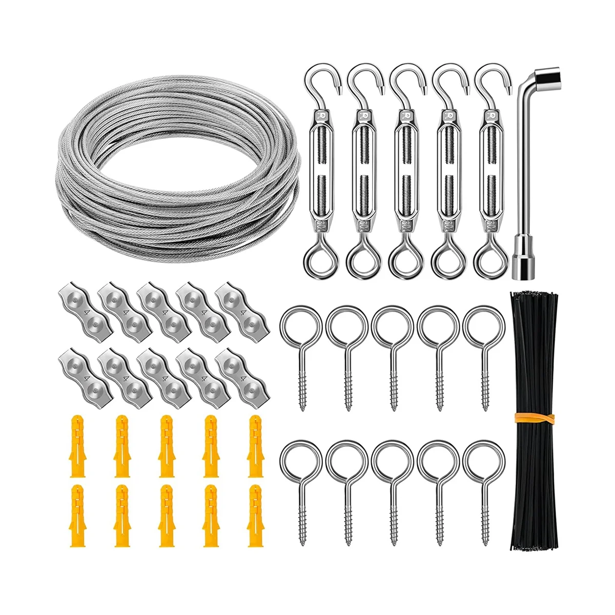 String Light Hanging Kit, 1/8inch Cable Wire, 98Ft Coated Wire Rope with Turnbuckles and Hooks for Deck Railing System