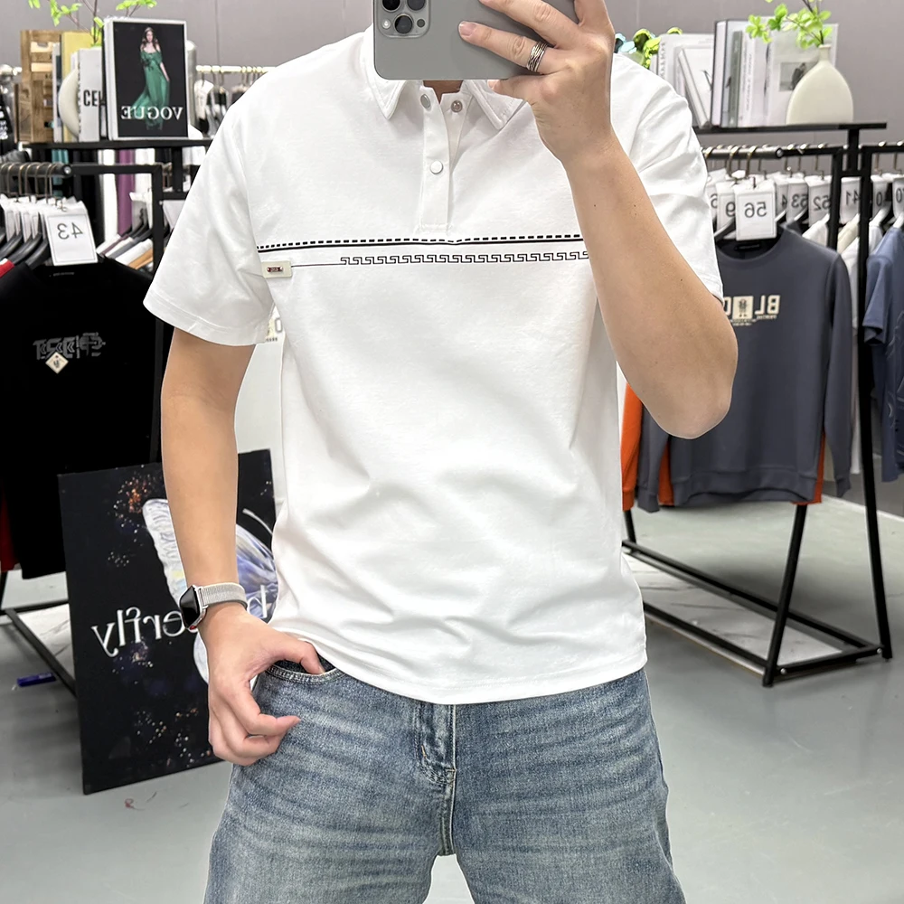 

Hot Trend Men's Polo Tees Spring Autumn New Polo Shirt Short Sleeve T Shirt Print Badge Casual Turn Down Collar Pullover Tops