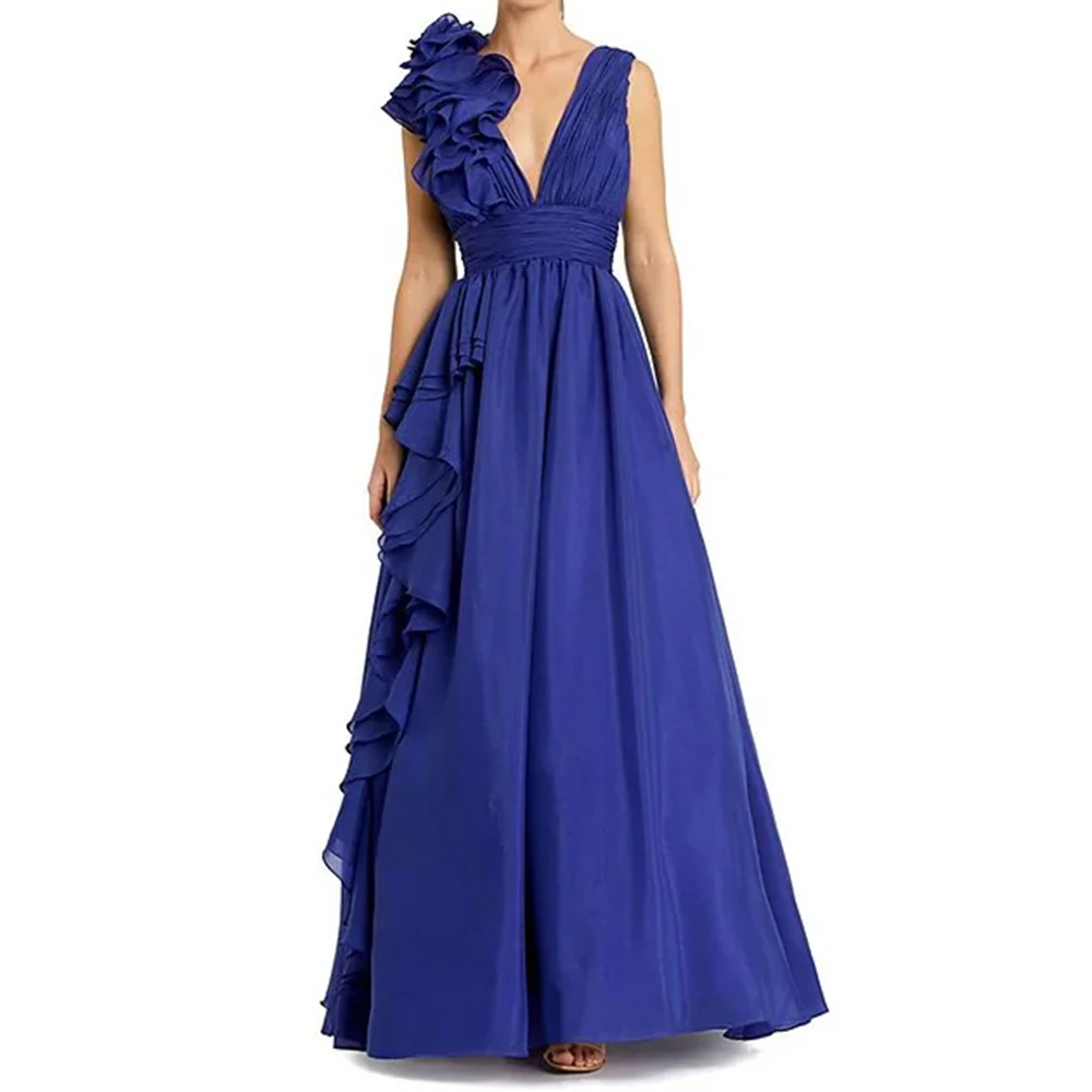 

Вечерние платья трапециевидной формы по индивидуальному заказу, длиной до пола, с v-образным вырезом, без рукавов, платье для выпускного вечера, простое модное плиссированное драпированное вечернее платье с открытой спиной