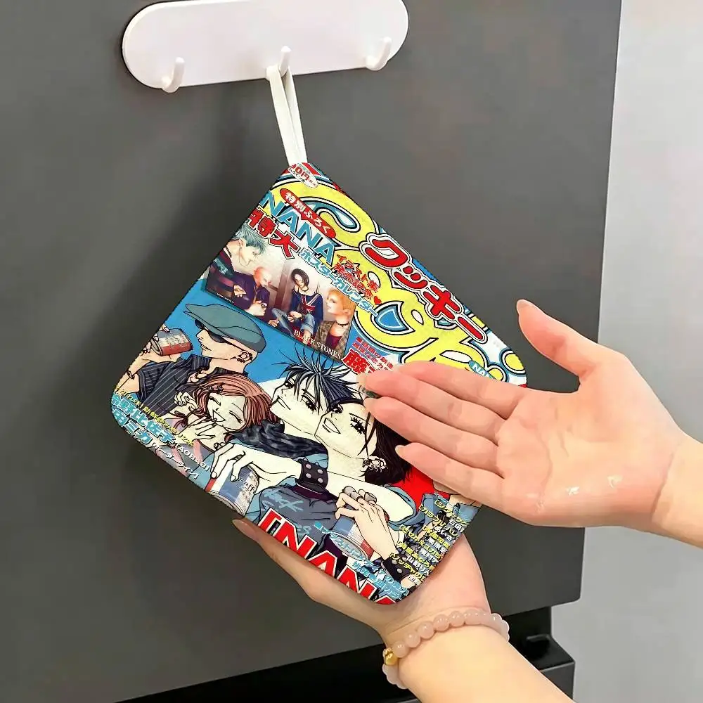 NAna Anime Black S-Stone Polyester Cotton Hanging Kitchen Towel, Absorbent Hand Wiping Cloth for Daily Cleaning Drying