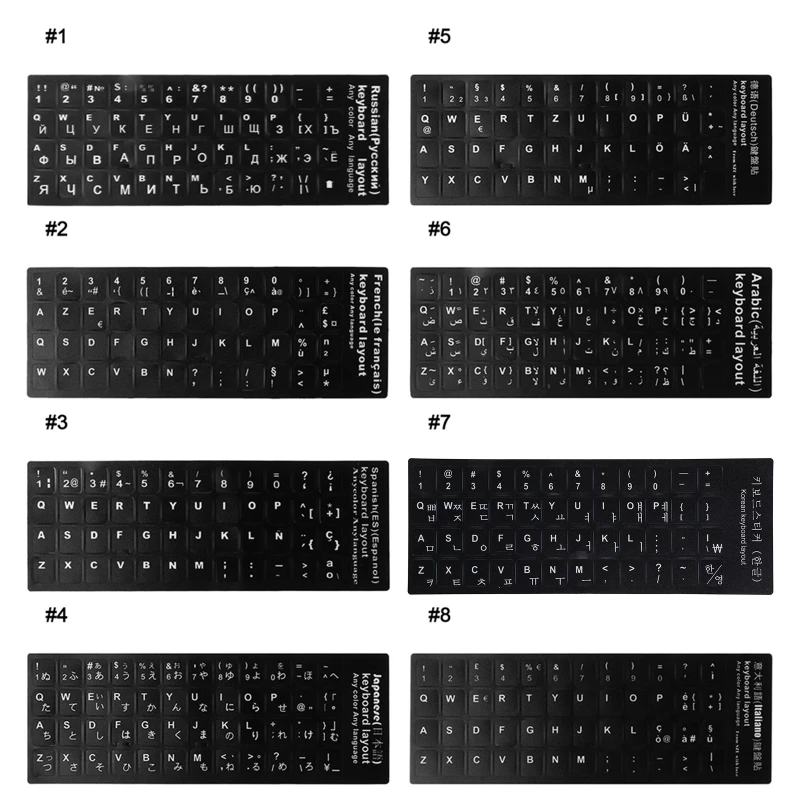 Rusia Tahan Lama/Perancis/Spanyol/Jepang/Jerman/Arab/Korea/Bahasa Italia Bahasa Keyboard Stiker Hitam dengan Latar Belakang Putih Lette