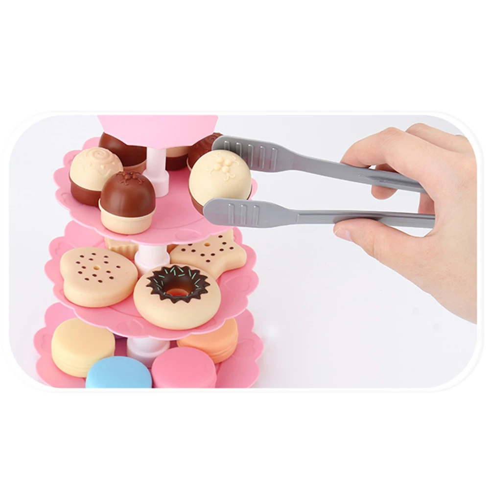 Conjunto de torre de festa sobremesa torre bolo donut fingir jogar brinquedo crianças brinquedos de cozinha jogo educativo para menina menino