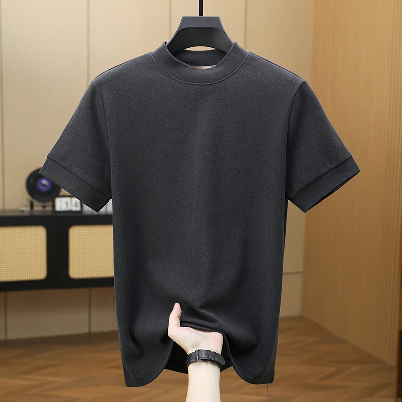 Mens Graphene Heat Basic Clothes Fashionable Mock Neck Underwear Short Sleeve Thermal Warm Tops Velvet Shirt