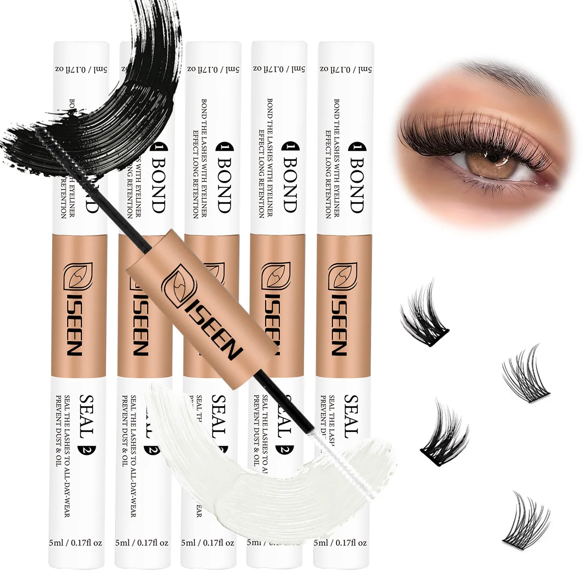 Wimpernkleber für Cluster-Wimpern, wasserfest, starker Halt für 72 Stunden, langanhaltender 2-in-1-Kleber und Versiegelung für Wimperncluster.