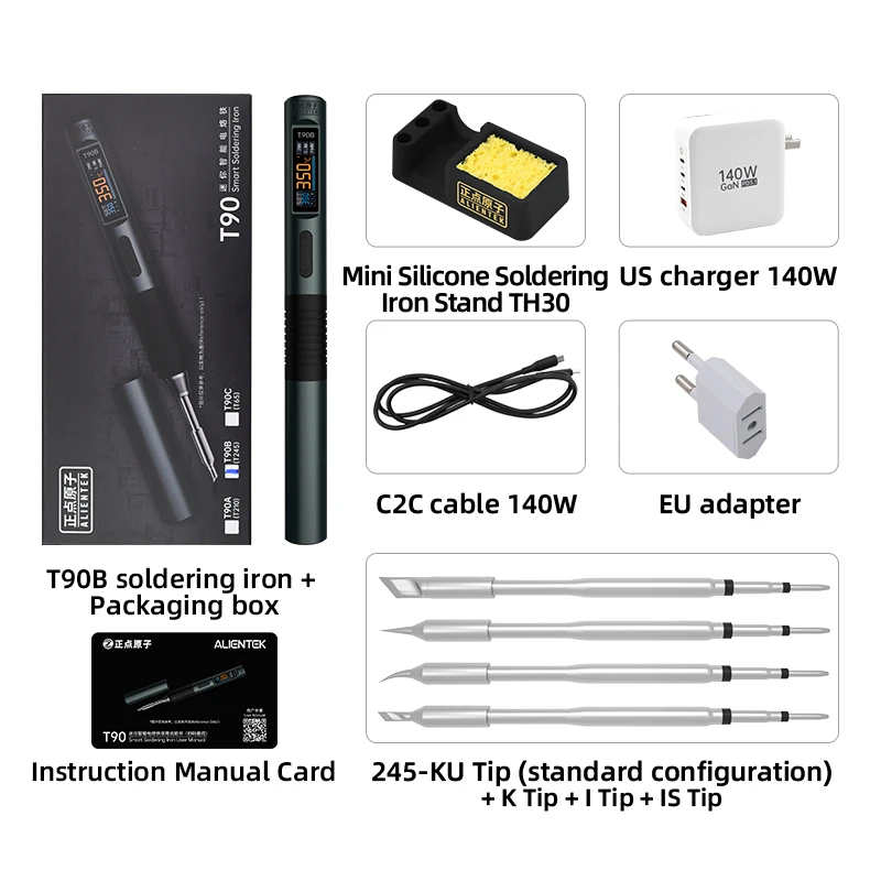 ALIENTEK T90 Smart Soldering Iron PD 140W Adjustable Temperature DC 28V 80-450℃ Welding Solder Station Kit C245 C210 T65 Tools image 3