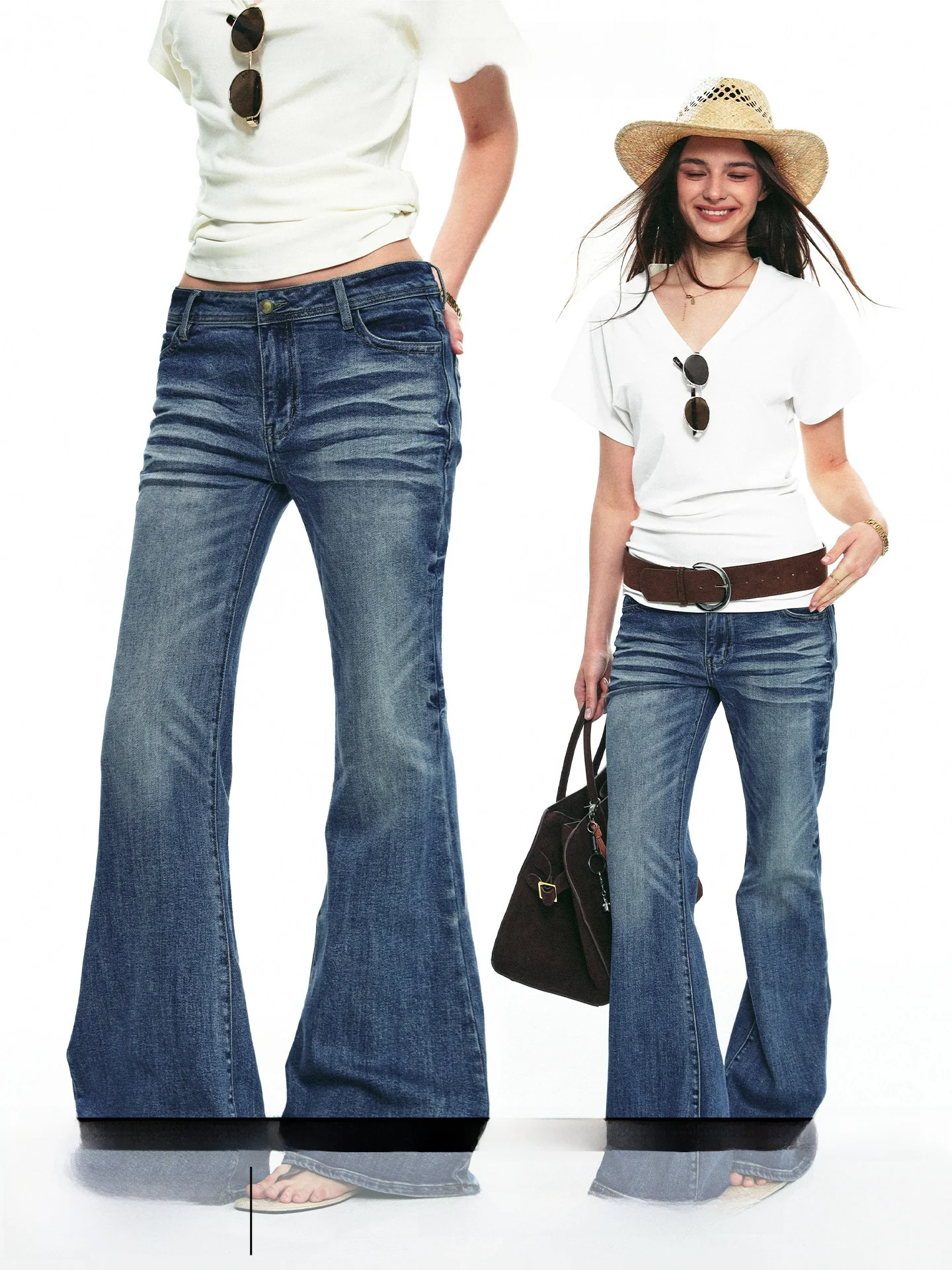 

Женские летние джинсы с низкой посадкой и широкими штанинами, из плотного денима, облегающие, универсальные, слегка расклешенные, повседневные, на молнии