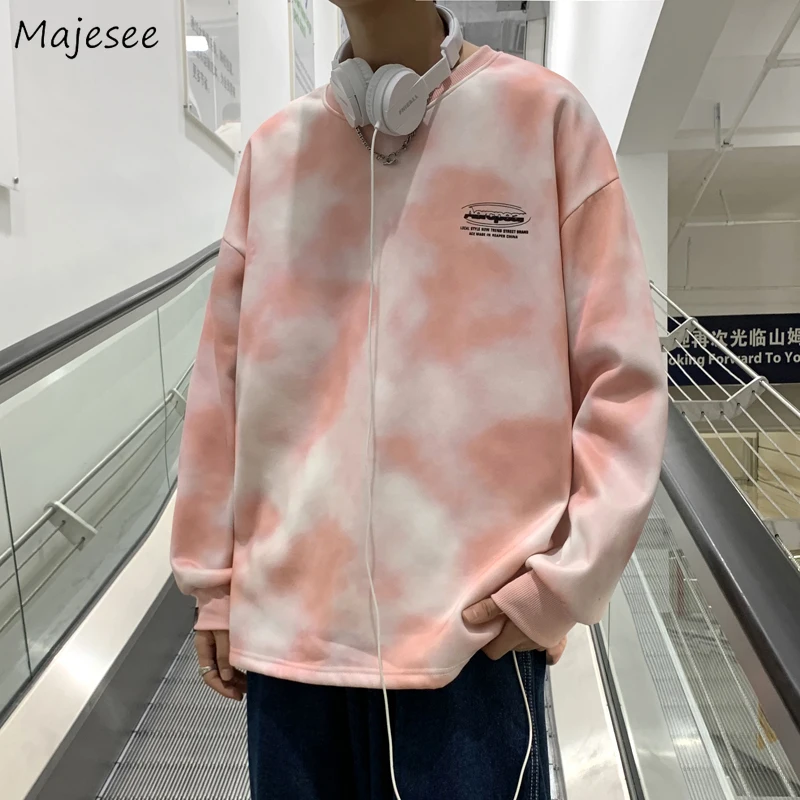 

Men Tie-dye Hoodies Round Neck Long Sleeve Bottoming Sweatshirts Baggy Oversized Couples High Street Harajuku Tops Trend Outwear