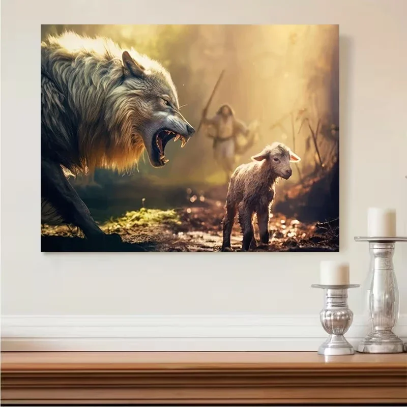 Multiple sizes 1pc frameless Canvas Painting,The Shepherd's Rescue The Good Shepherd Poster and Prints Canvas Painting Wall Art