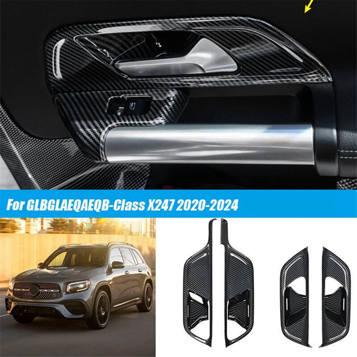 4PCS Inner Door Handle Bowl Frame Trim Stickers for Mercedes-Benz GLB/GLA/EQA/EQB-Class X247 200 250 35AMG 2020-2024 LHD