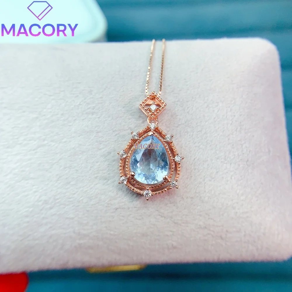 Natural Sky Blue Topaz Pendant Necklace S925 Sterling Silver Trendy Simple design Vintage Style Valentine's Day Anniversary Gift