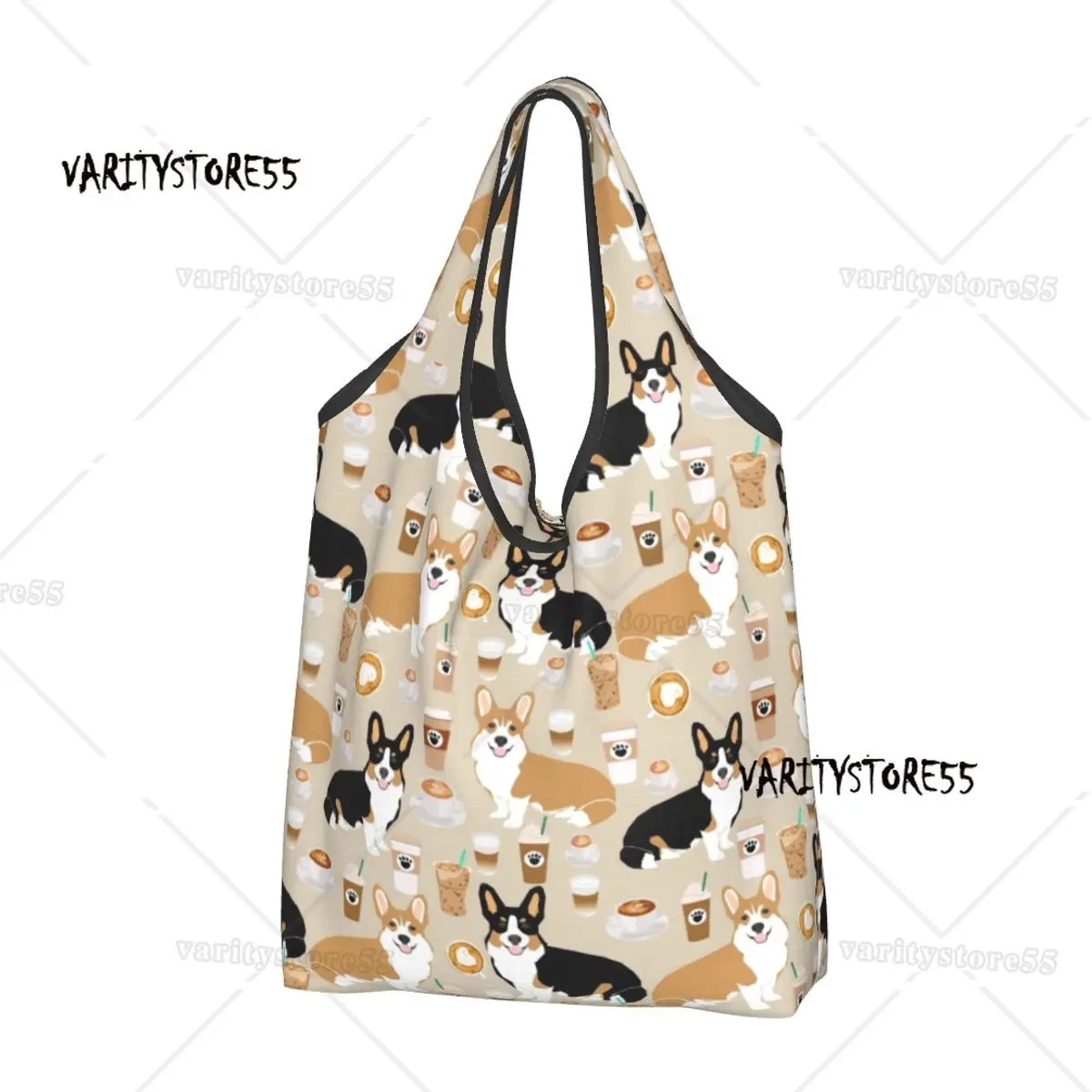 Recycling Coffee Welsh Corgis Dog Shopping Bag Women Tote Bag Portable Grocery Shopper Bags