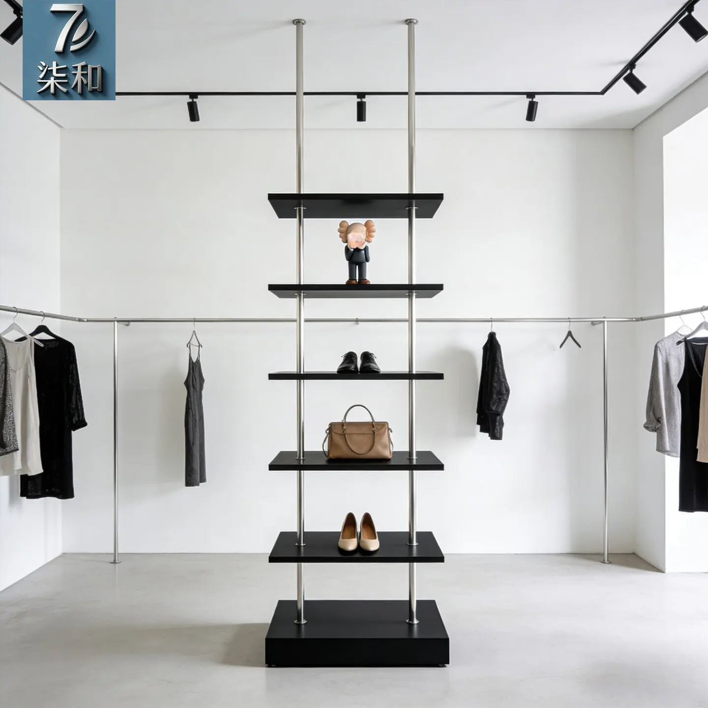 

Clothing store display rack on wall wall hanging ceiling column hanging stainless steel shelf shoe bag shelf shoe store special