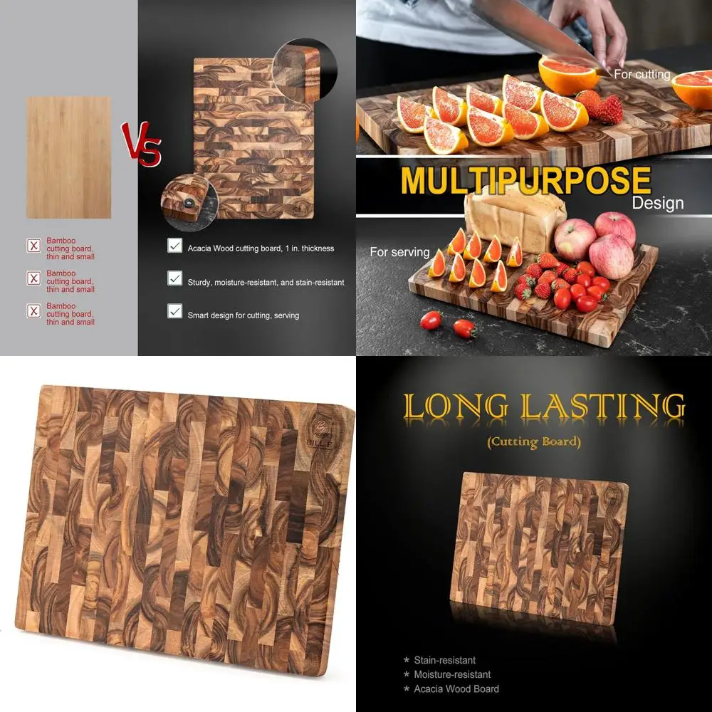 

Reversible Acacia Wood Chopping Board, Non-slip Feet, 16x12x1 Inch Heavy-Duty Kitchen Butcher Block