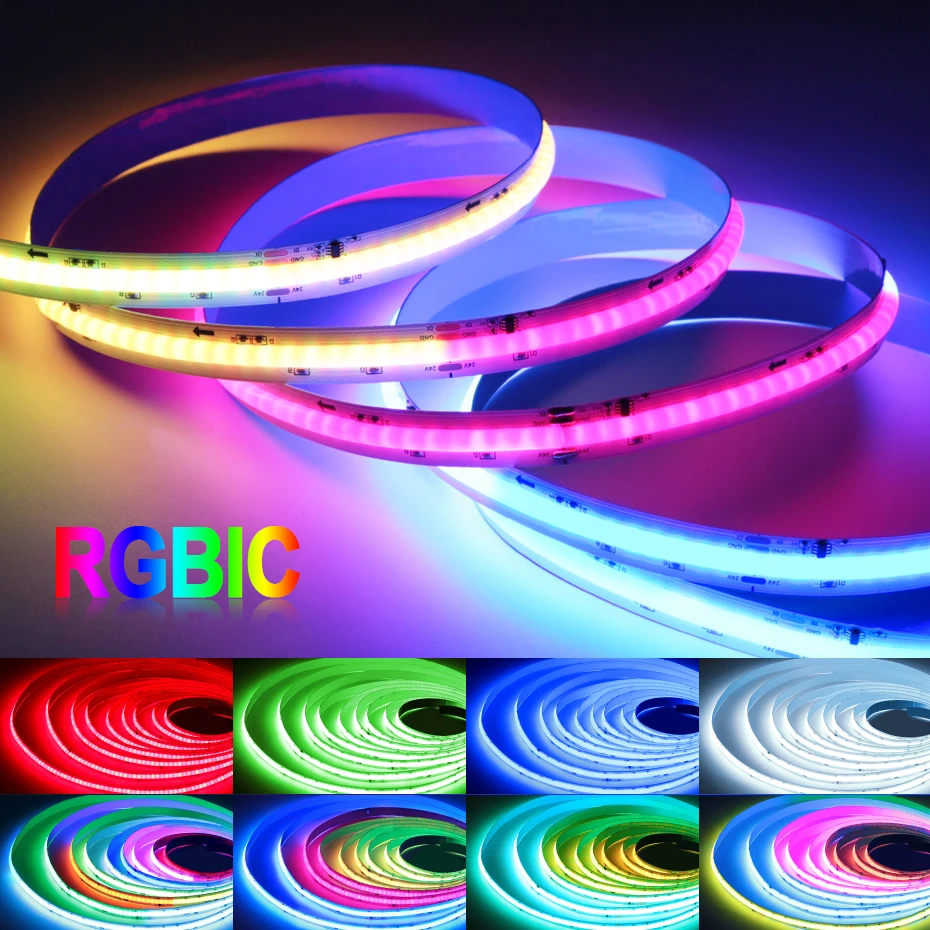 

DC 24V Tuya Smart COB LED Strip Light RGBIC Addressable Led Ribbon Remote Control RGB Tape Dreamcolor with AU EU US UK Adapter