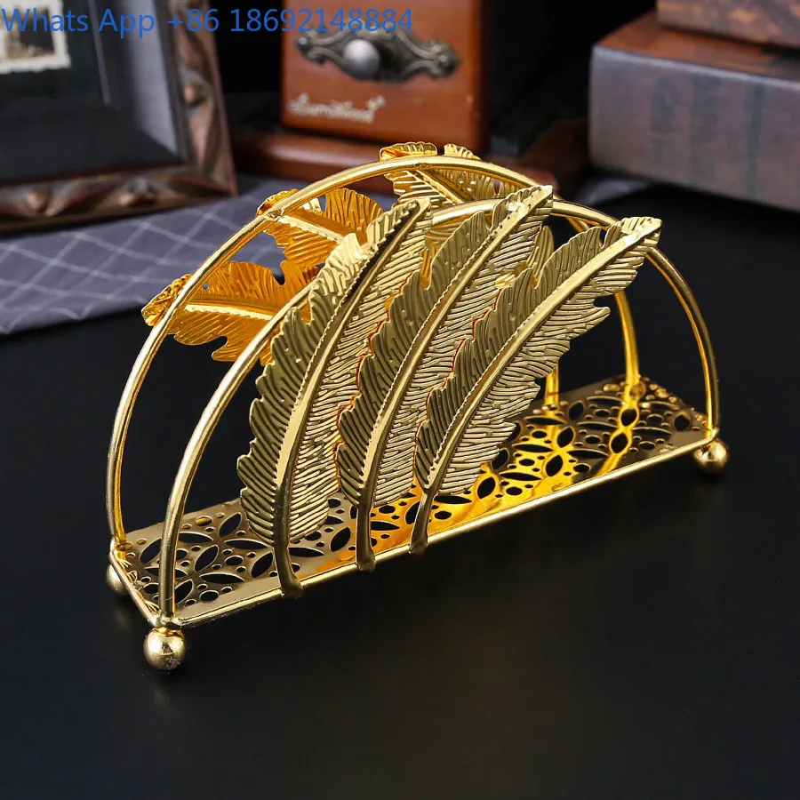 

European Style Feather Tissue Holder Metal Tissue Rack Vertical Napkin Holder Hotel Living Room Tissue Storage Decoration