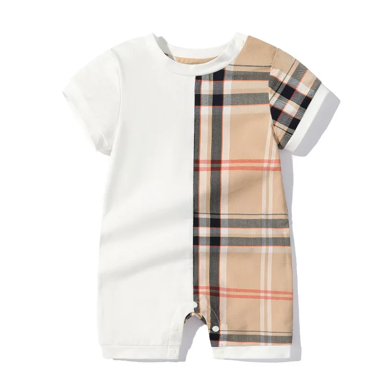 ZOETOPKID Baby Boys Rompers Girls Dress Plaid Cotton Short Sleeve Bodysuit Infant Kid Summer Jumpsuit 0-24M Baby Clothes
