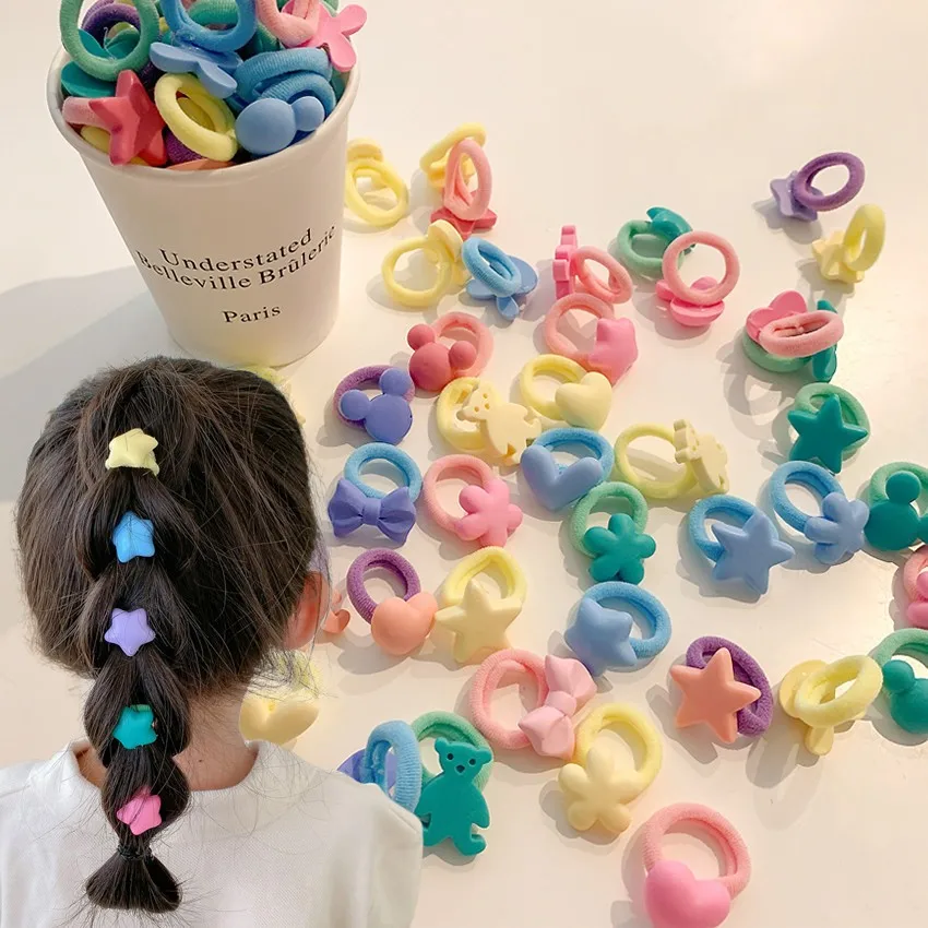 10pcs/set Lovely Thumb Hair Ropes Baby Girls Colorful Star Bowknot Rubber Bands Ponytail Holder Scrunchie Baby Headress