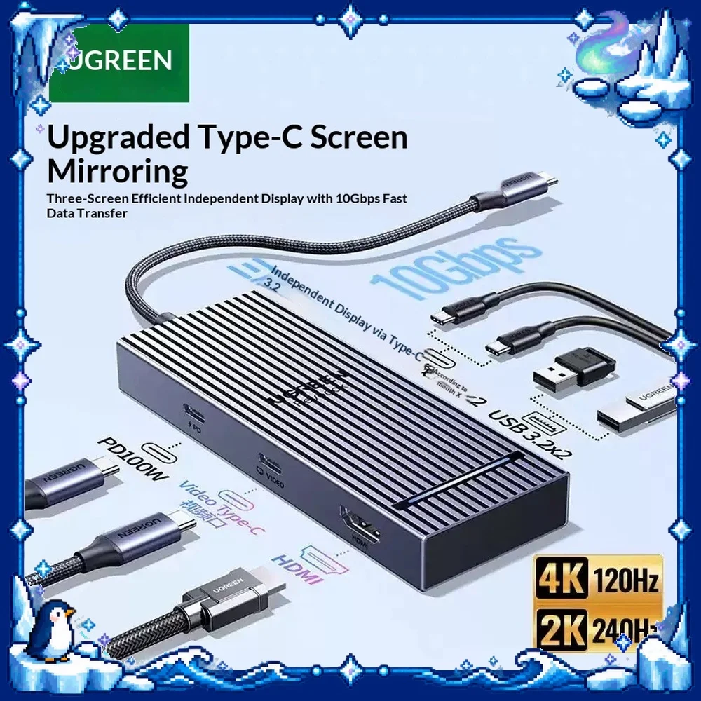 UGREEN CM880 7 in 1 USB C Hub Triple Display HDMI Type C 4K Dock Station for Windows Laptop PC