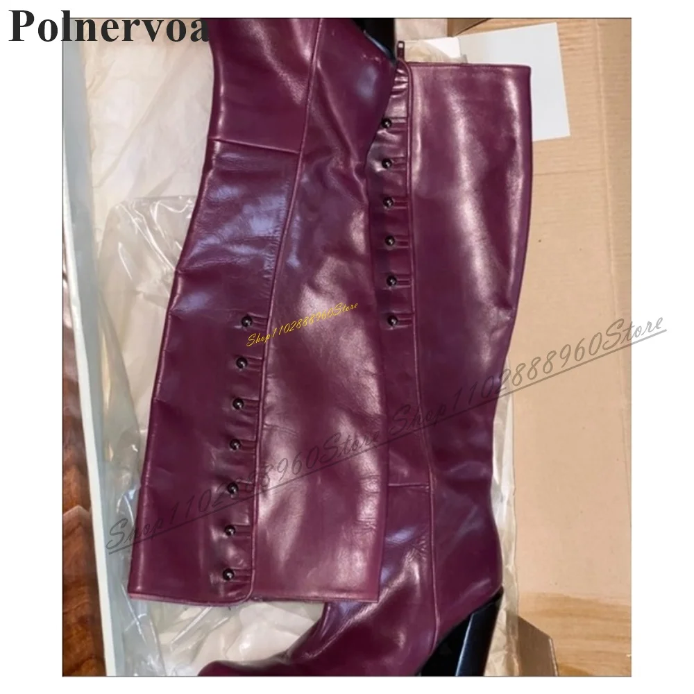 Bottes en cuir au genou pour femmes, chaussures à talons hauts épais, fermeture à glissière latérale, Parker pointu, monochromatique, luxe, mode, 2024