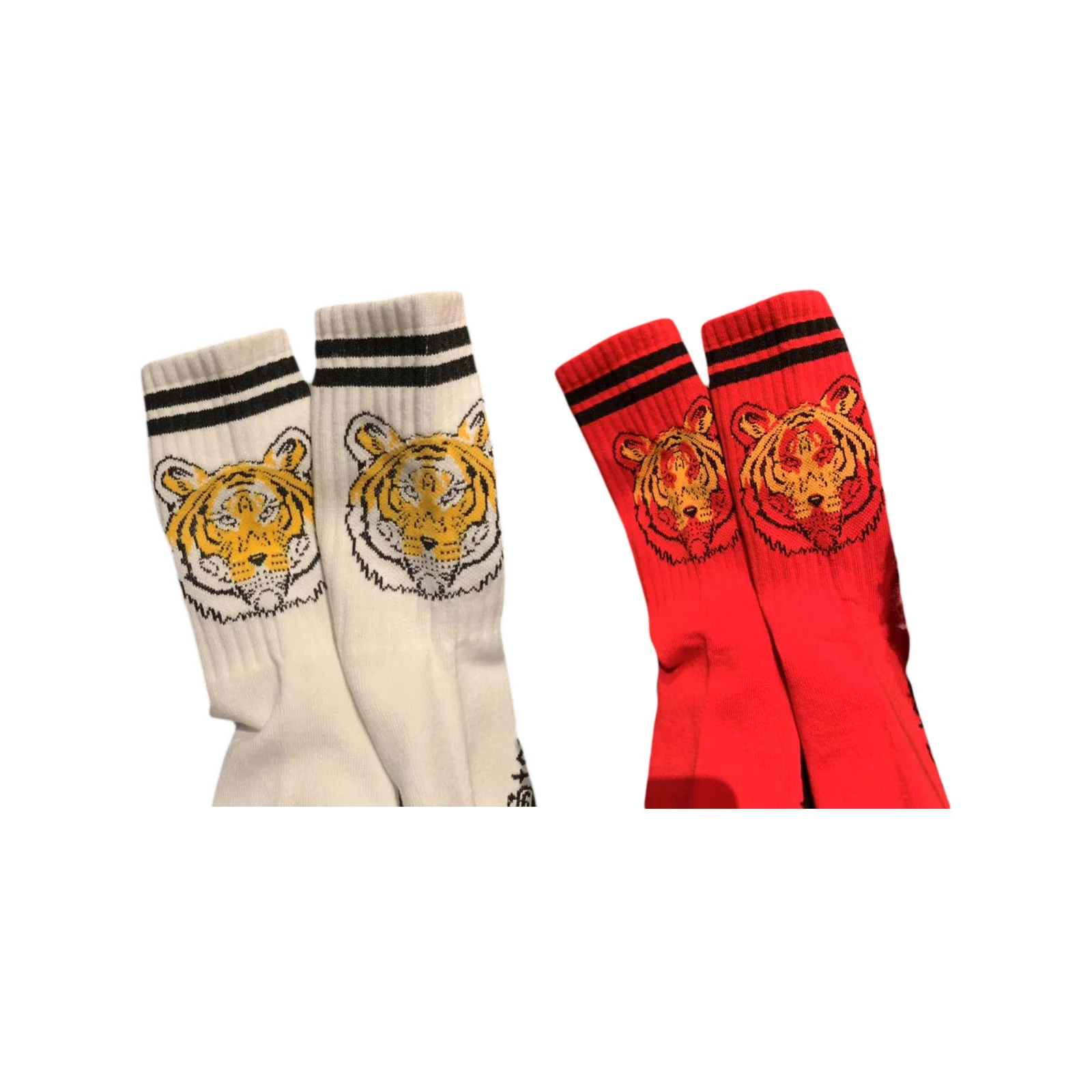 

Couple's personalized trendy tiger casual socks combination - one pair each of white + red