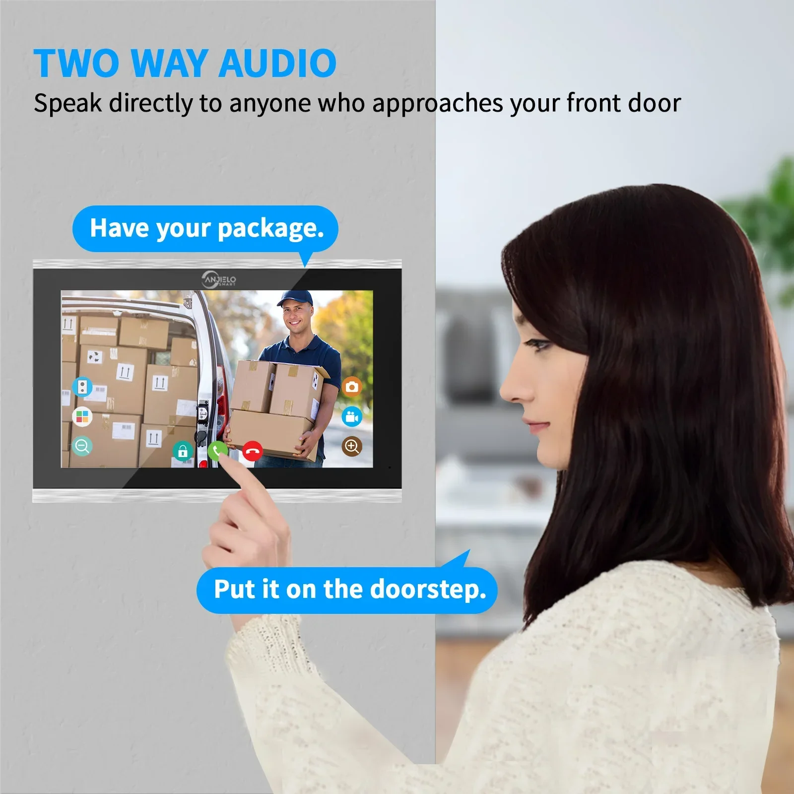 Home Doorbell Video Intercom, Fingerprint 5in1 Unlocking, Wifi Doorbell System, Tuya Smart 1080P Touch Monitor, Security