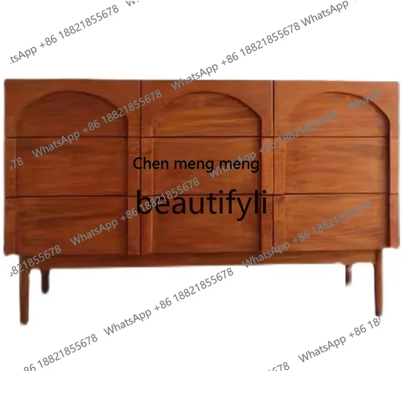 

Nordic solid wood arched door retro nine-bucket drawer American living room against the wall locker customization