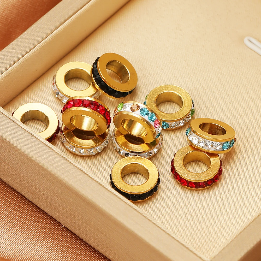 10 Stück Edelstahl Runde Zirkon-Perlen mit Großem Loch, Abstandsperlen, Anhänger für DIY-Schmuckherstellung, Armband-Zubehör, Halsketten-Zubehör – Detail 5