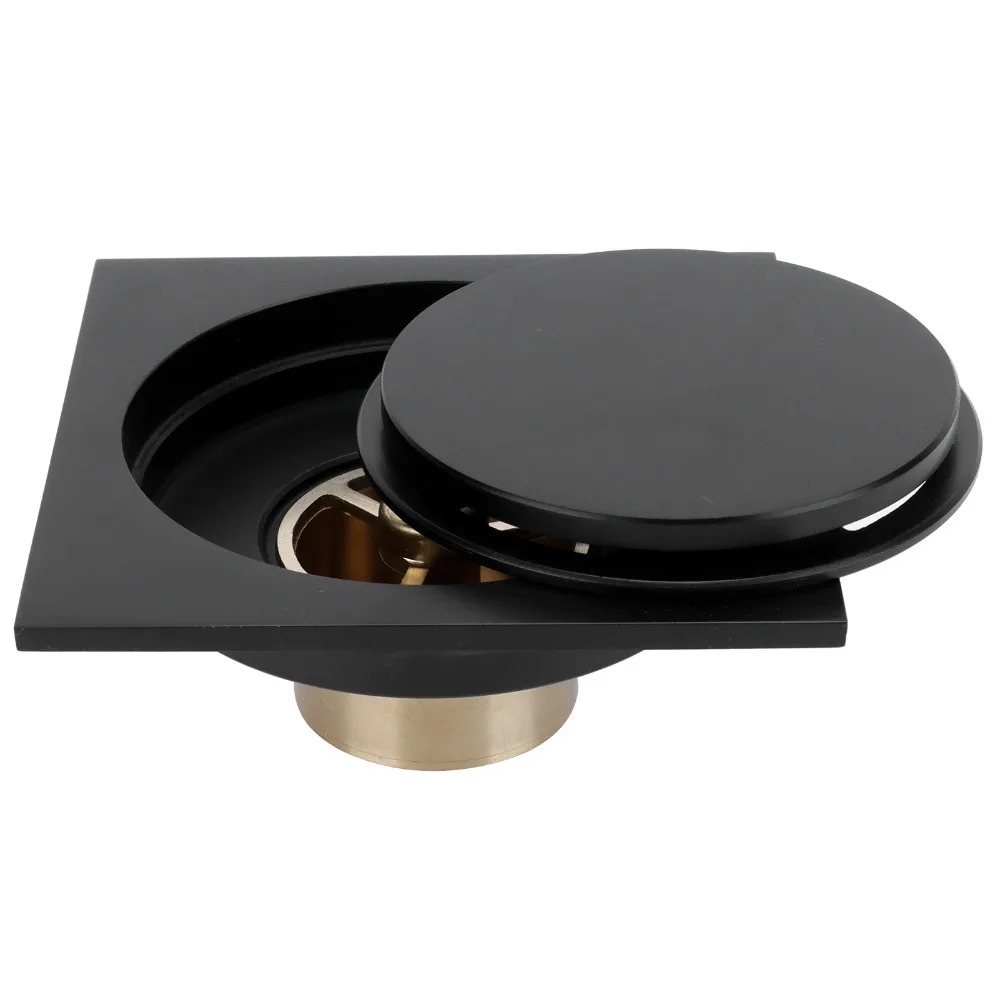Brass Floor Drain Strainer Black 10x10cm / 3.94x3.94in Shower Drain Kit Invisible Cover Anti-Clog Floor Drain Laundry Room