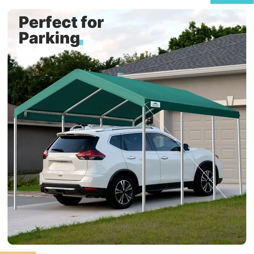 10X20 Ft Zware Carport Drinkbare Auto Luifel Garage Party Tent Schuilplaats, Verstelbare Hoogte Van 9.5 Ft Tot 11 Ft, Groen